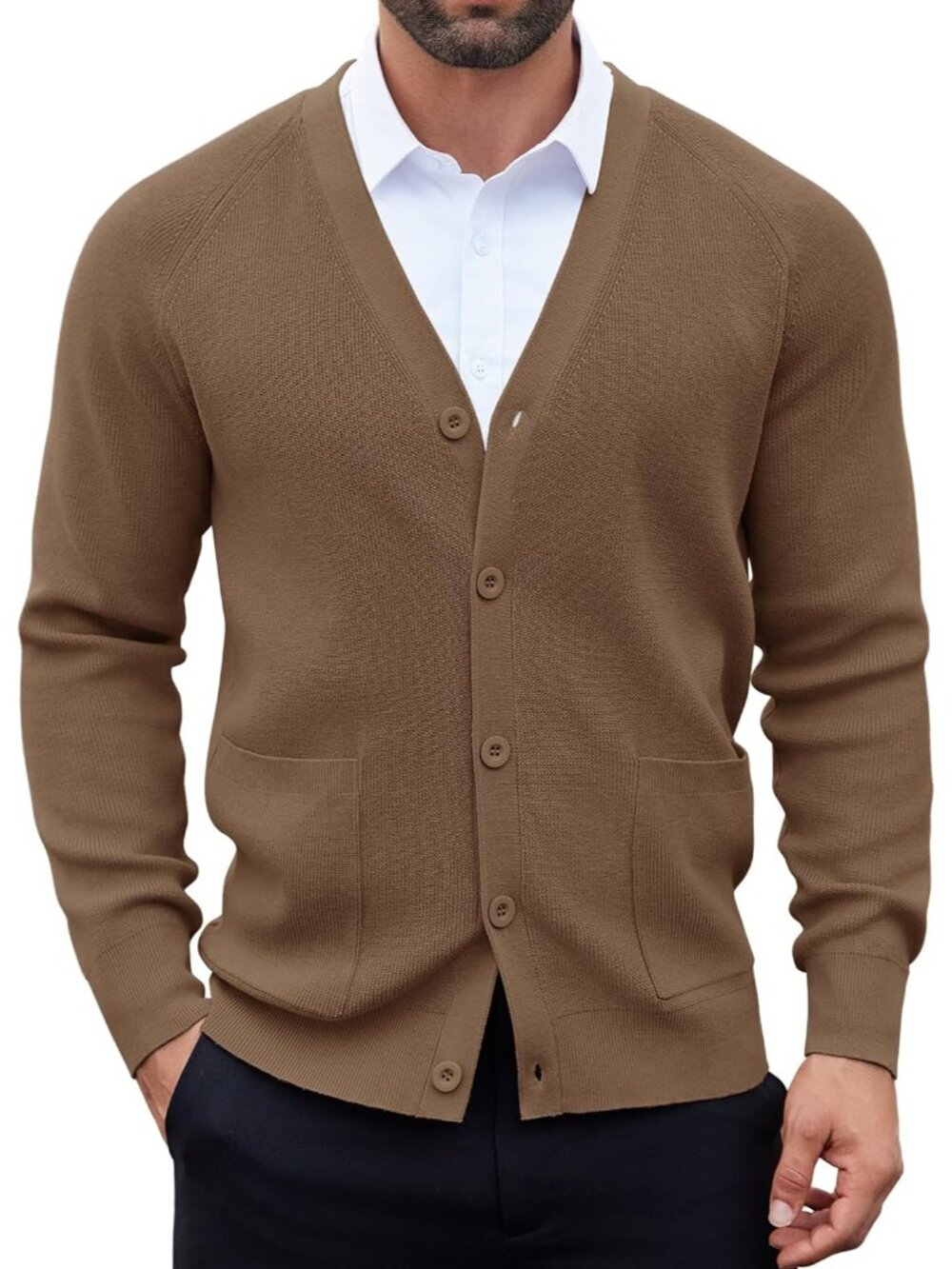 🆕Men's Ashy Brown Cardigan Sweaters with Button Lightweight V Neck Casual